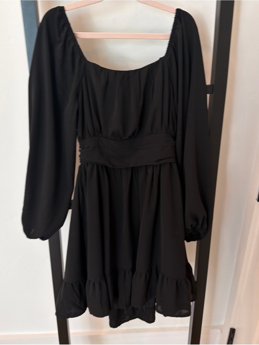 Amazon Black Long-Sleeve Square-Neck Mini Dress